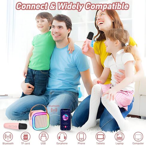 Mini Karaoke Machine for Kids Adults Portable Bluetooth Speaker with 2 Wireless Microphones,Toddler Singing Toys Teen MP3 Music Player for Girl Age 3-12 Year Old Birthday Gift Family Home Party (Pink) in Saudi Arabia