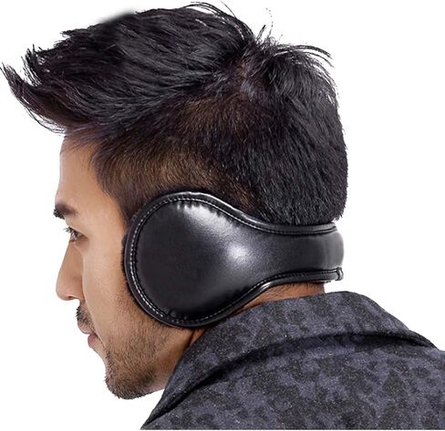 Foldable PU Leather Earmuff Faux Furry Behind Head Ear Warmer Unisex in Kuwait