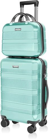 luggage sets 2 piece 19"Carry-on & 14" Cosmetic Bag，airline approved carry on luggage， Lightweight ABS+PC Carrying Case with TSA Lock（ Opal Green） in Saudi Arabia