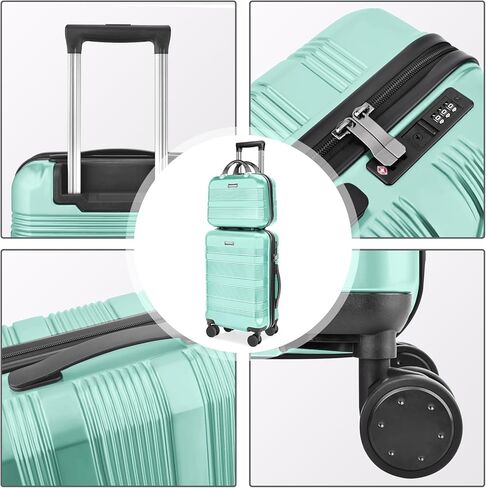 luggage sets 2 piece 19"Carry-on & 14" Cosmetic Bag，airline approved carry on luggage， Lightweight ABS+PC Carrying Case with TSA Lock（ Opal Green） in Saudi Arabia