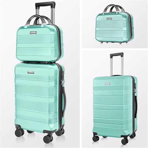 luggage sets 2 piece 19"Carry-on & 14" Cosmetic Bag，airline approved carry on luggage， Lightweight ABS+PC Carrying Case with TSA Lock（ Opal Green） in Saudi Arabia