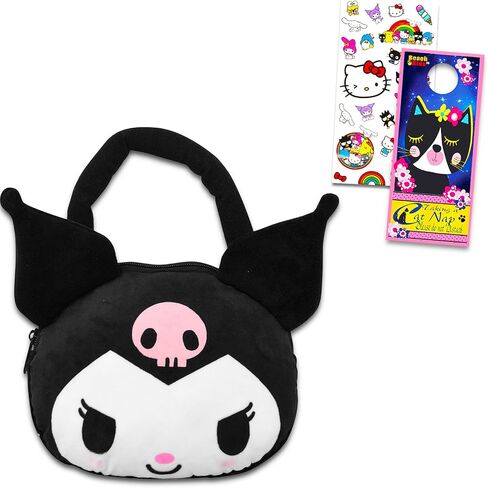 Kuromi Purse for Girls Set - Kuromi Gift Bundle of Kuromi Plushie with Straps Plus Hello Kitty Stickers and More | Kuromi Plush Handbag for Girls in Saudi Arabia