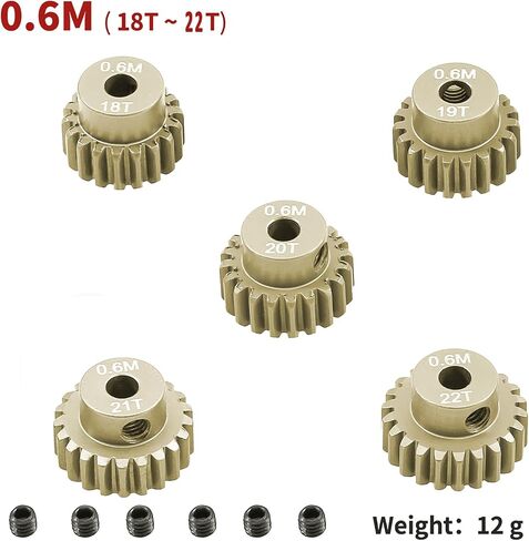 مجموعة تروس ترس M0.6 3.175 مم 18T 19T 20T 21T 22T 5 قطع 7075 ترس محرك ترس معدني من سبائك الألومنيوم لسيارة 1/10 RC محرك بدون فرشاة (5 قطع)... in Saudi Arabia