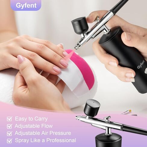 مجموعة بخاخة Gyfent مع ضاغط، مجموعة بخاخة لاسلكية قابلة لإعادة الشحن للفن 32PSI مجموعة فرشاة هوائية محمولة مع فوهة 0.3 مم و2 مسدس رش هوائي و3 أكواب لأظافر مكياج الرسم النموذجي in Saudi Arabia