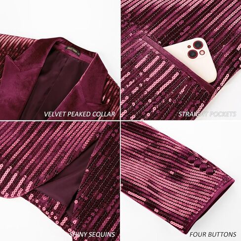 GRACE KARIN Mens Shiny Sequin Blazer Tuxedo One Button Slim Fit Suit Jacket for Party/Prom/Wedding in Saudi Arabia