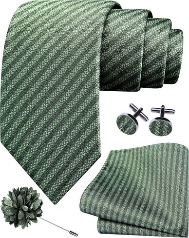 GUSLESON 3.15"（8cm） Striped Tie for Men With Lapel Pin Necktie Hankerchief Cufflinks Set in Kuwait