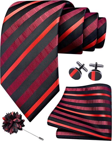 GUSLESON 3.15"（8cm） Striped Tie for Men With Lapel Pin Necktie Hankerchief Cufflinks Set in Kuwait