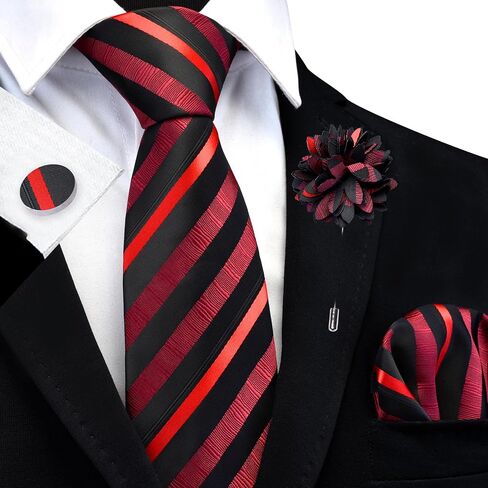 GUSLESON 3.15"（8cm） Striped Tie for Men With Lapel Pin Necktie Hankerchief Cufflinks Set in Kuwait