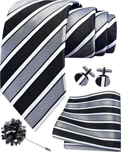 GUSLESON 3.15"（8cm） Striped Tie for Men With Lapel Pin Necktie Hankerchief Cufflinks Set in Kuwait