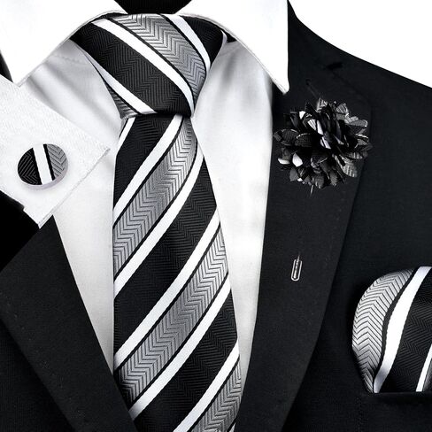 GUSLESON 3.15"（8cm） Striped Tie for Men With Lapel Pin Necktie Hankerchief Cufflinks Set in Kuwait