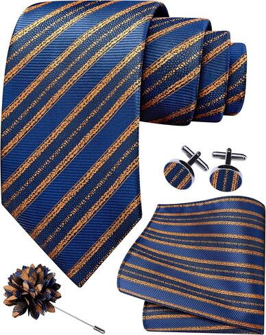 GUSLESON 3.15"（8cm） Striped Tie for Men With Lapel Pin Necktie Hankerchief Cufflinks Set in Kuwait