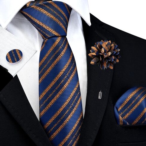 GUSLESON 3.15"（8cm） Striped Tie for Men With Lapel Pin Necktie Hankerchief Cufflinks Set in Kuwait