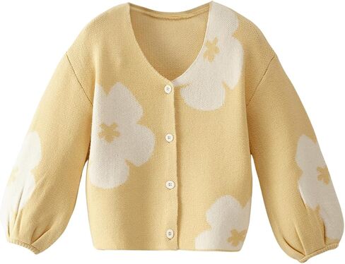 GORGLITTER Girl's Floral Pattern Button Down Cardigan V Neck Long Sleeve Sweater Coats in Saudi Arabia