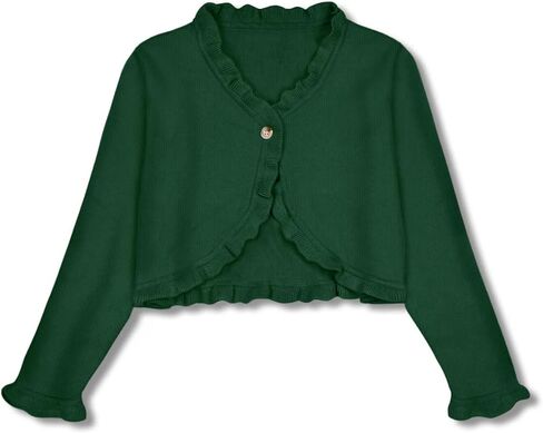 Kid Girls Xmas Open Front Button Knit Cardigan Solid Forest Green Long Sleeve Bolero Shrug Cover Up Sweater in Saudi Arabia