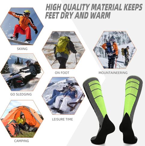 2-Pairs Ski Socks 85% Cotton Over The Calf (OTC) for Skiing, Snowboarding, Winter Outdoor Activities for Adult & Kids in Saudi Arabia