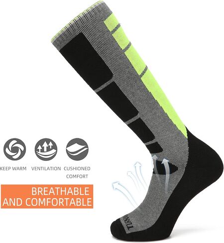 2-Pairs Ski Socks 85% Cotton Over The Calf (OTC) for Skiing, Snowboarding, Winter Outdoor Activities for Adult & Kids in Saudi Arabia