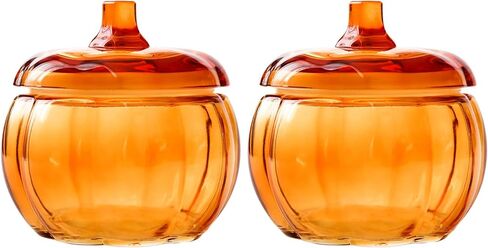 Glass Pumpkin Jars 2PCS, Candle Jar with Lid for Making Candles, Decorative Jars for Bedroom, Kitchen Table Décor Fall Halloween Container Indoor Decoration Orange in Saudi Arabia