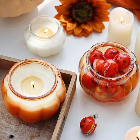 Glass Pumpkin Jars 2PCS, Candle Jar with Lid for Making Candles, Decorative Jars for Bedroom, Kitchen Table Décor Fall Halloween Container Indoor Decoration Orange in Saudi Arabia