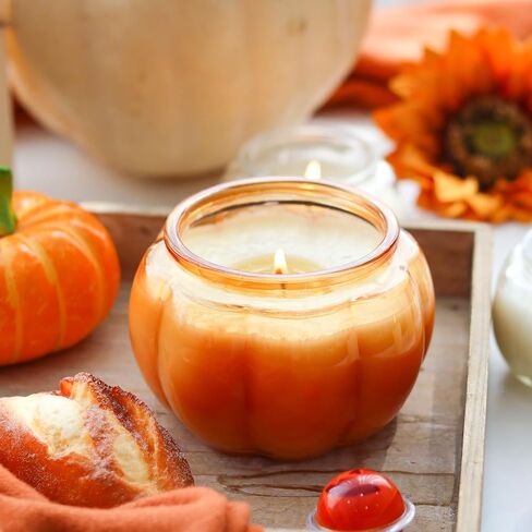 Glass Pumpkin Jars 2PCS, Candle Jar with Lid for Making Candles, Decorative Jars for Bedroom, Kitchen Table Décor Fall Halloween Container Indoor Decoration Orange in Saudi Arabia