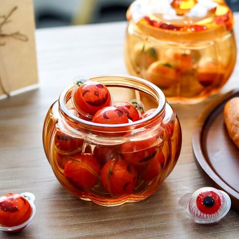 Glass Pumpkin Jars 2PCS, Candle Jar with Lid for Making Candles, Decorative Jars for Bedroom, Kitchen Table Décor Fall Halloween Container Indoor Decoration Orange in Saudi Arabia
