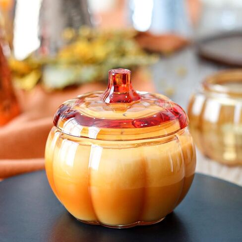 Glass Pumpkin Jars 2PCS, Candle Jar with Lid for Making Candles, Decorative Jars for Bedroom, Kitchen Table Décor Fall Halloween Container Indoor Decoration Orange in Saudi Arabia