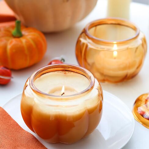 Glass Pumpkin Jars 2PCS, Candle Jar with Lid for Making Candles, Decorative Jars for Bedroom, Kitchen Table Décor Fall Halloween Container Indoor Decoration Orange in Saudi Arabia