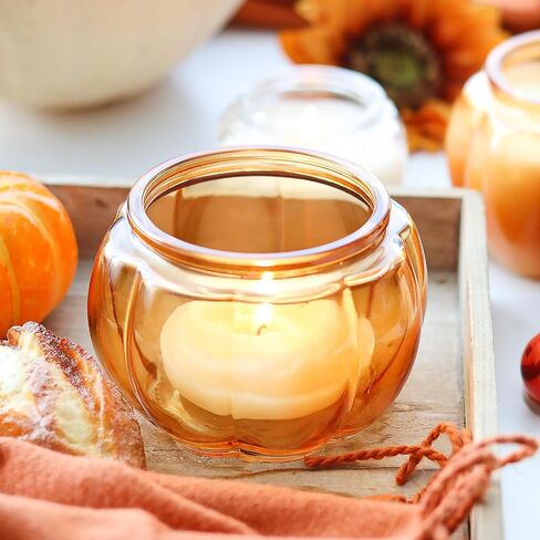 Glass Pumpkin Jars 2PCS, Candle Jar with Lid for Making Candles, Decorative Jars for Bedroom, Kitchen Table Décor Fall Halloween Container Indoor Decoration Orange in Saudi Arabia
