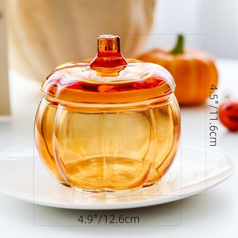 Glass Pumpkin Jars 2PCS, Candle Jar with Lid for Making Candles, Decorative Jars for Bedroom, Kitchen Table Décor Fall Halloween Container Indoor Decoration Orange in Saudi Arabia