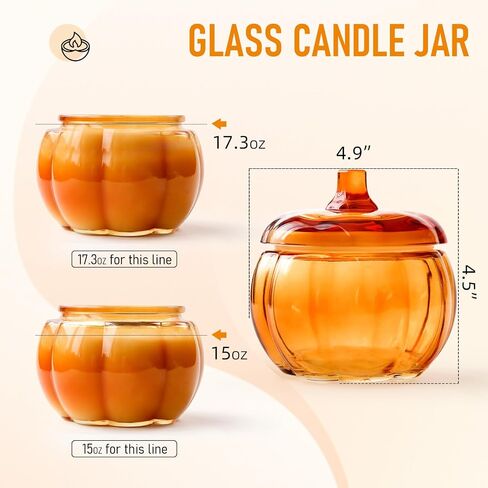 Glass Pumpkin Jars 2PCS, Candle Jar with Lid for Making Candles, Decorative Jars for Bedroom, Kitchen Table Décor Fall Halloween Container Indoor Decoration Orange in Saudi Arabia