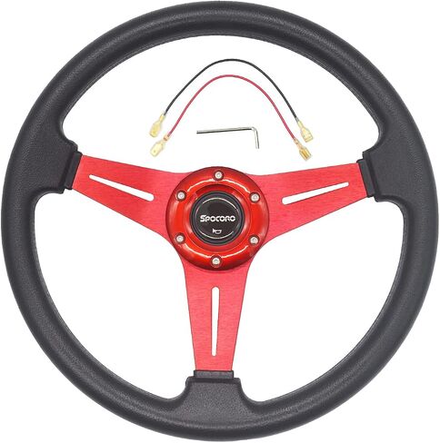 Universal Car Racing Steering Wheel 350mm/13.8" 6 Bolts Automotive Drift Steering Wheel with Horn Button, Vinyl Leather and Aluminum Spokes, Red in Saudi Arabia