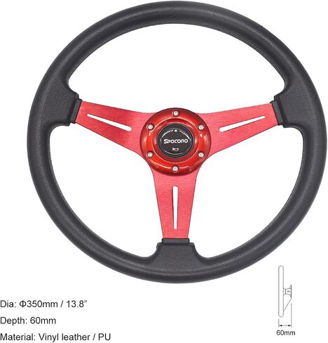 Universal Car Racing Steering Wheel 350mm/13.8" 6 Bolts Automotive Drift Steering Wheel with Horn Button, Vinyl Leather and Aluminum Spokes, Red in Saudi Arabia