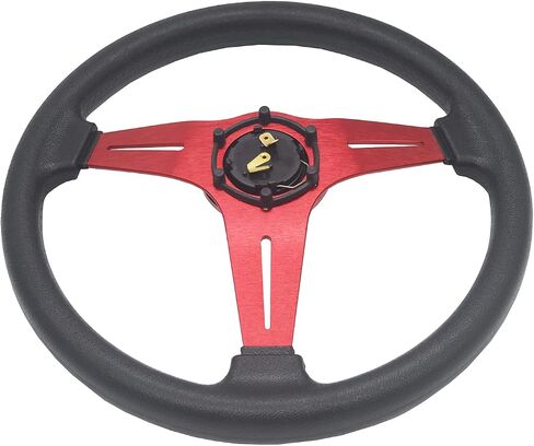 Universal Car Racing Steering Wheel 350mm/13.8" 6 Bolts Automotive Drift Steering Wheel with Horn Button, Vinyl Leather and Aluminum Spokes, Red in Saudi Arabia