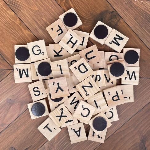 YJ PREMIUMS 100 PC Wood Magnetic Letter Tiles Magnets Big Large Square Wooden Alphabet Letters Tile Magnet Pieces for Fridge Refrigerator Wall Fun Learning Decorative Game Board for Adults in Saudi Arabia