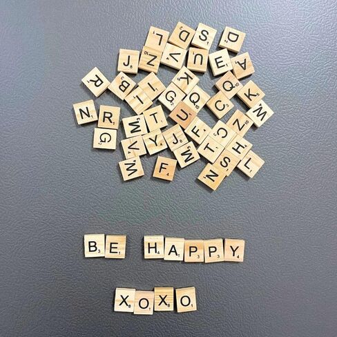 YJ PREMIUMS 100 PC Wood Magnetic Letter Tiles Magnets Big Large Square Wooden Alphabet Letters Tile Magnet Pieces for Fridge Refrigerator Wall Fun Learning Decorative Game Board for Adults in Saudi Arabia