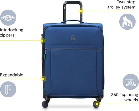 United Colors of Benetton Be Softside Expandable Luggage with Spinner Wheels, Anthracite, Checked-Medium 23 Inch in Saudi Arabia