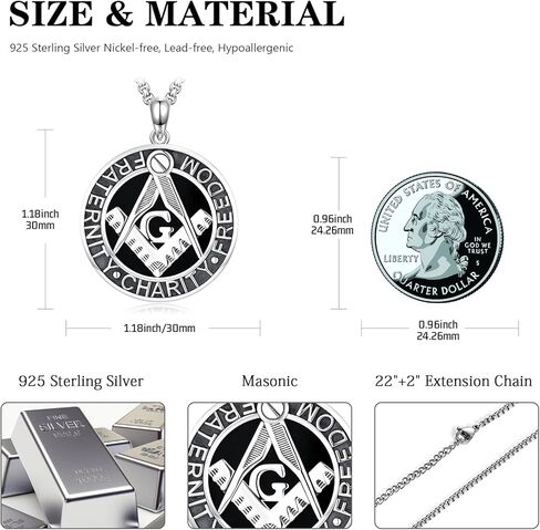 Masonic Necklace for Men Women S925 Sterling Silver Viking Masonic Symbol Pendant Necklace Masonic Jewelry Gift for Men Women Birthday in Kuwait