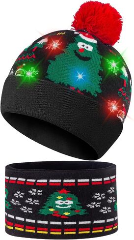 Christmas Hat Scarf Set, Warm Winter Knit Hat for Adults Kids, Funny Novelty Christmas Beanie with Pom Pom for Holiday in Saudi Arabia