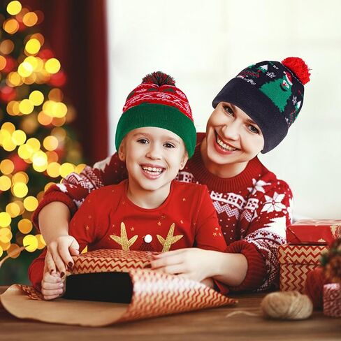 Christmas Hat Scarf Set, Warm Winter Knit Hat for Adults Kids, Funny Novelty Christmas Beanie with Pom Pom for Holiday in Saudi Arabia