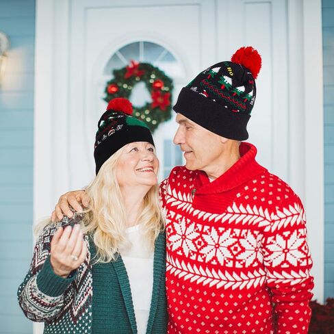 Christmas Hat Scarf Set, Warm Winter Knit Hat for Adults Kids, Funny Novelty Christmas Beanie with Pom Pom for Holiday in Saudi Arabia