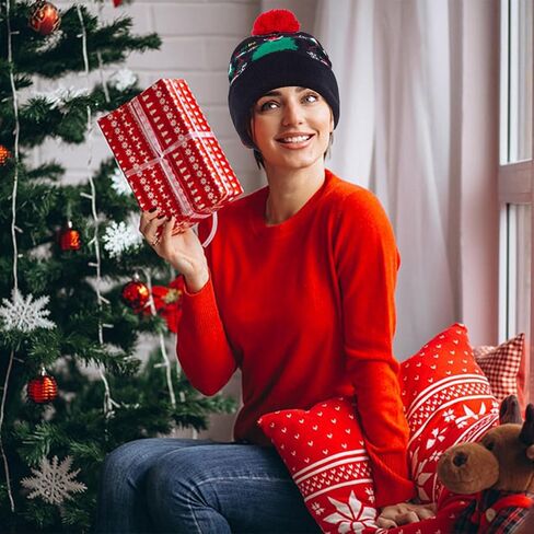 Christmas Hat Scarf Set, Warm Winter Knit Hat for Adults Kids, Funny Novelty Christmas Beanie with Pom Pom for Holiday in Saudi Arabia