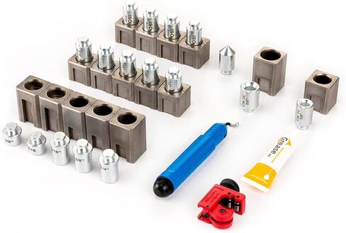 72485-PRC Universal Hydraulic Flaring Tool Set (includes 3/8" and 1/2" Transmission Cooling Line Die and Adapter Sets) with Tube Cutter, Silver/Blue in Kuwait