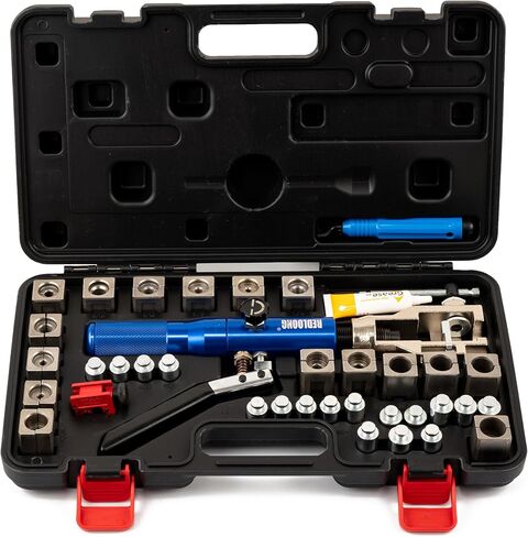 72485-PRC Universal Hydraulic Flaring Tool Set (includes 3/8" and 1/2" Transmission Cooling Line Die and Adapter Sets) with Tube Cutter, Silver/Blue in Kuwait