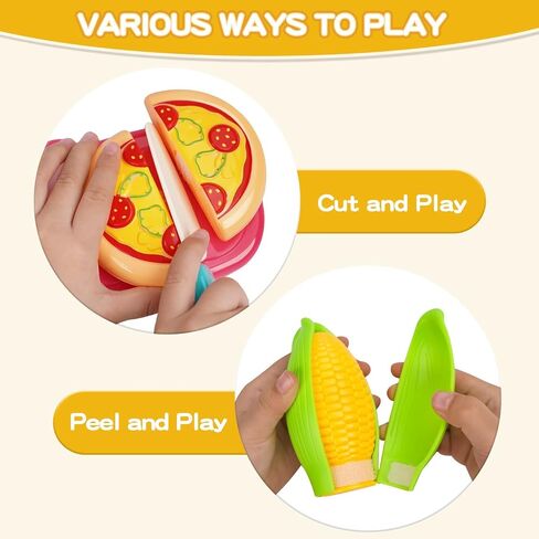 Play Food Sets for Kids Kitchen-80PC Pretend Food with 2 Kids Picnic Basket, Toy Food with Pizza Toy, Plastic Food Cutting Toys, Play Kitchen Accessories - Fake Food, Boys Girls Toddlers Gifts in Saudi Arabia