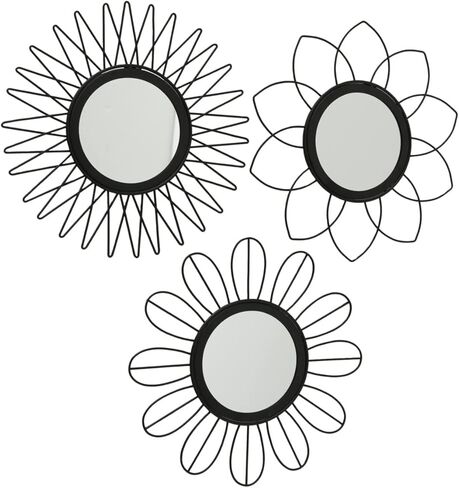 مجموعة مرايا WHW Whole House Worlds Modernist Home مكونة من 3 قطع، إطارات بتلات متفجرة، إطارات حديدية سوداء، إضافات زجاجية، قطر كل منها 10.75 بوصة (27 سم) in Kuwait