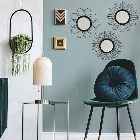 مجموعة مرايا WHW Whole House Worlds Modernist Home مكونة من 3 قطع، إطارات بتلات متفجرة، إطارات حديدية سوداء، إضافات زجاجية، قطر كل منها 10.75 بوصة (27 سم) in Kuwait