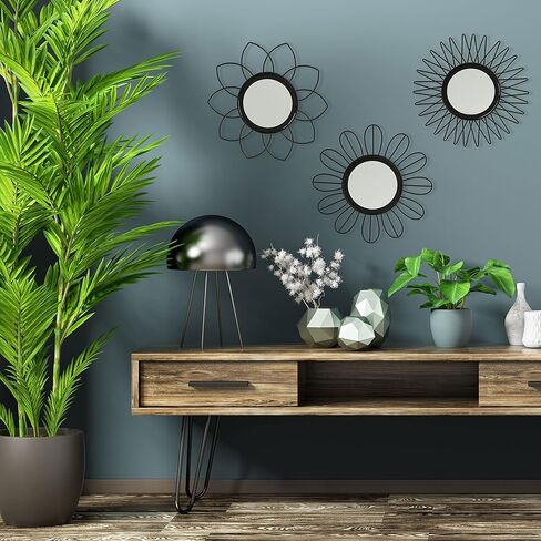 مجموعة مرايا WHW Whole House Worlds Modernist Home مكونة من 3 قطع، إطارات بتلات متفجرة، إطارات حديدية سوداء، إضافات زجاجية، قطر كل منها 10.75 بوصة (27 سم) in Kuwait