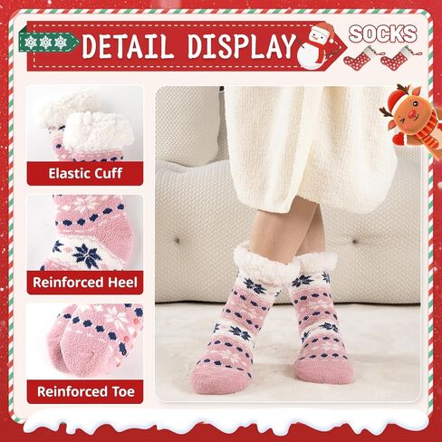 Slipper Socks for Women Warm Winter Cozy Fuzzy Fleece-Lined Socks Thick Pattern Floor Home Socks with Grippers in Saudi Arabia