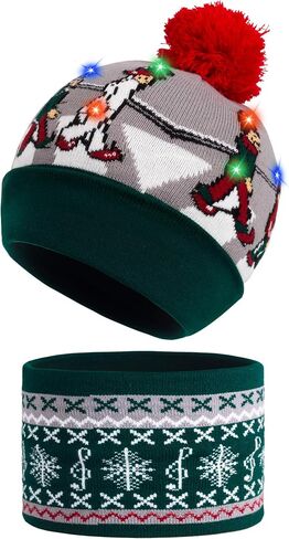 Christmas Hat Scarf Set, Warm Winter Knit Hat for Adults Kids, Funny Novelty Christmas Beanie with Pom Pom for Holiday in Saudi Arabia
