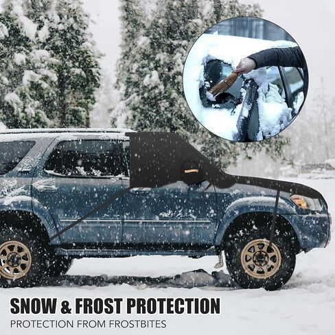 Windshield Cover for Ice and Snow | Enhanced 600D Oxford Fabric Windshield Frost Cover for Any Weather | Water, Heat & Sag-Proof Car Windshield Snow Cover | X-Large in Kuwait