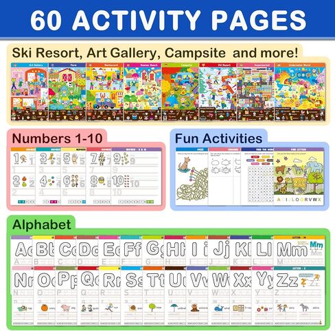 Elite Panda Preschool Learning Activities 60 Reusable Pages, (2-Pack) Kindergarten Workbook & Search and Find for Kids, Art and Craft Supplies Educational Toys Girl Boy Ages 3, 4, 5, 6 Year Old in Saudi Arabia